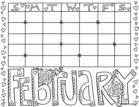 February 2022 Calendar Coloring Pages