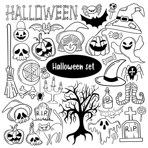 Large set of cute Halloween doodles 11997808 Vector Art at Vecteezy