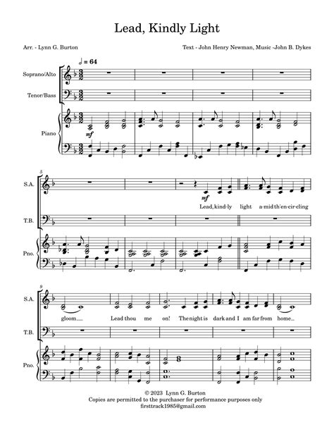 Lead, Kindly Light (arr. Lynn G. Burton) by Text-John Henry Newman ...