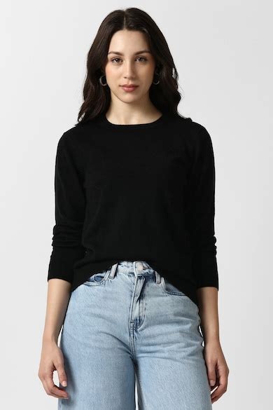 Buy Women Black Solid Round Neck Sweater Online - 40006248 | Van Heusen