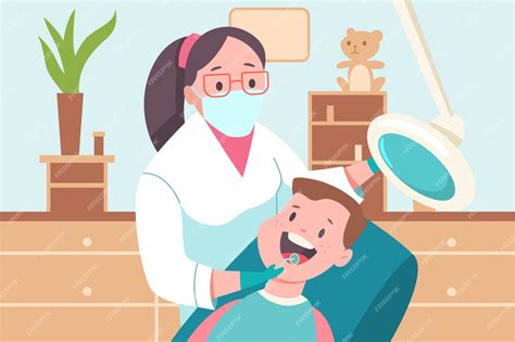 Child in a dental office. doctor dentist and patient. vector cartoon ...