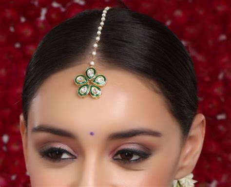 Gold Toned Green Handcrafted Brass Maangtika