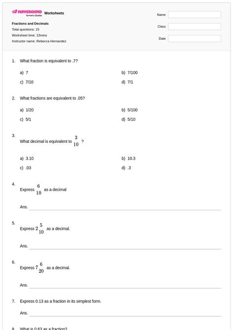 50+ Converting Decimals and Fractions worksheets for Class 5 on ...