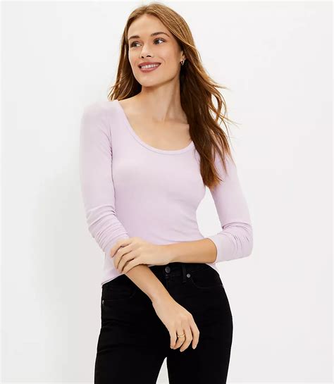 Ribbed Long Sleeve Scoop Neck Tee | LOFT