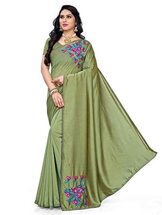 Buy Brithika Olive Green poly silk embroidered saree at Amazon.in