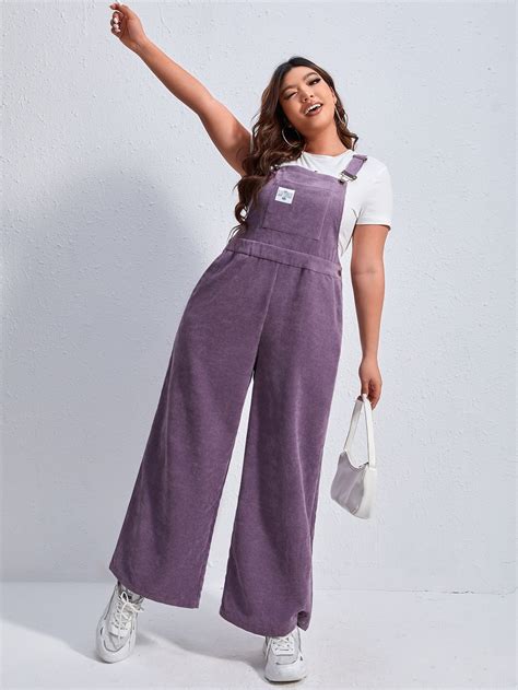 Plus Letter Patched Detail Wide Leg Overalls Without Tee | Purple ...