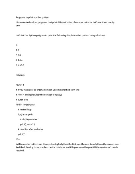 Image result for Print Number Pattern in Python