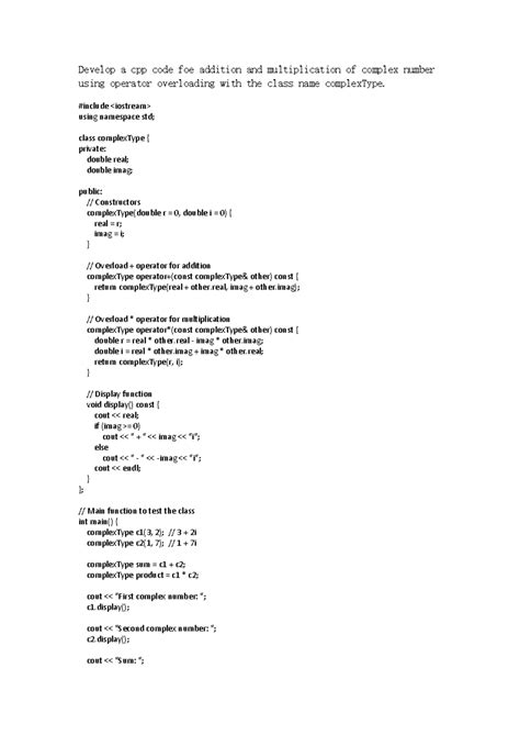 C++ OOP: Complex Number Addition & Multiplication (Oops2) - Studocu