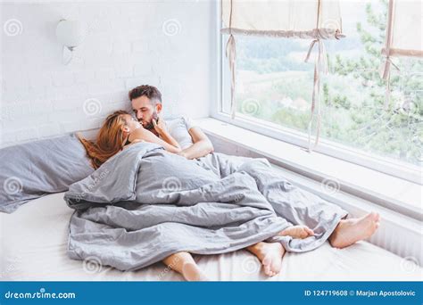 Young Couple Enjoying Bed Time in the Morning Stock Photo - Image of ...