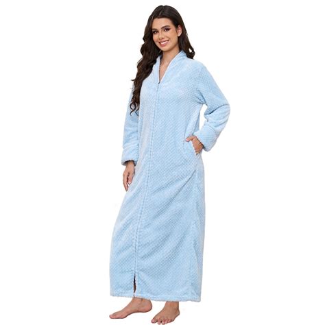 Womens Zip Up Fleece Robe Warm Loose Flannel Fleece Bathrobe Plush ...