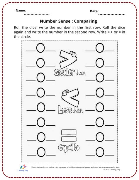 Number Sense: Comparing Free Printable Worksheet