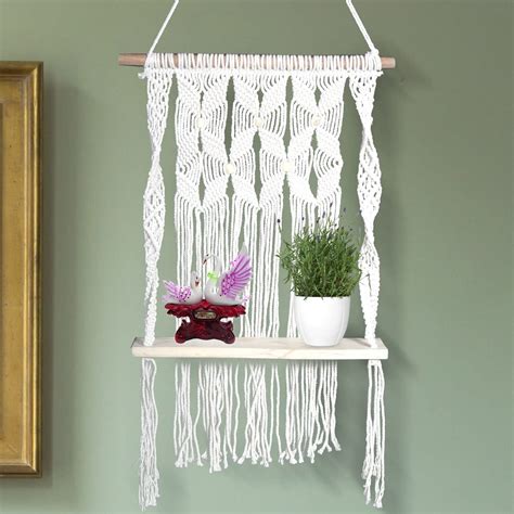 Faburaa Macrame Wall Hanging Decor Shelf, Boho Wall Decor for Bedroom ...