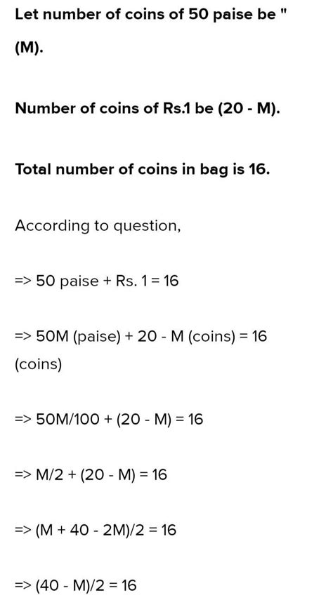 A Bag contains 20 coins of denominations of 50 paise and Rs.1. The ...
