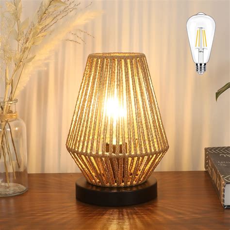 Stepeak Boho Table Lamp, Touch Control Bedside Lamps, Small Rattan ...
