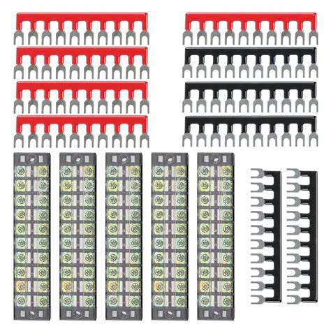 HSEAMALL 15 Pcs 5 Sets Terminal Block Set,10 Positions 600V 25A Dual Row Screw Terminal Strip ...