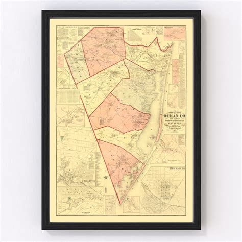 Ocean County Map 1872, Vintage Ocean County Map, Old Ocean County New ...
