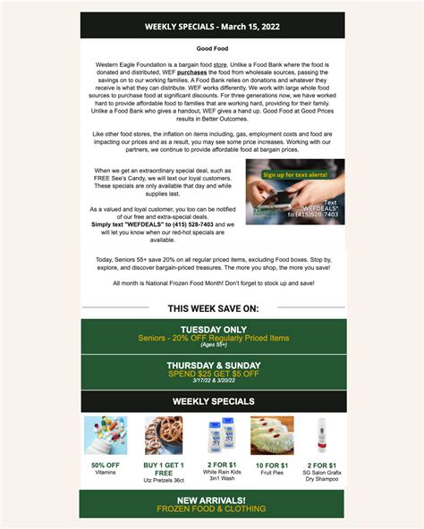 WEEKLY SPECIALS, March 15 2022 - Western Eagle Foundation