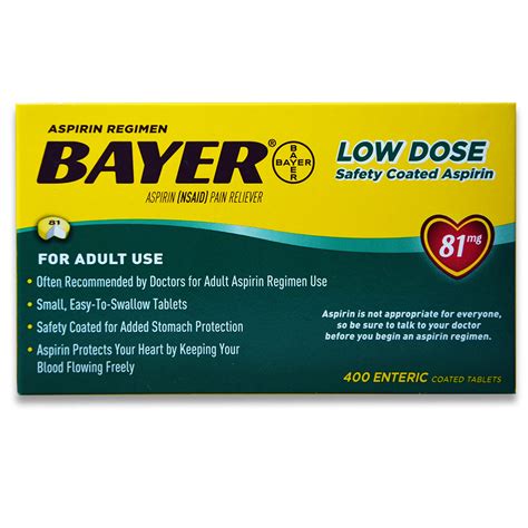 Bayer Low Dose Aspirin Regimen Pain Reliever 81mg, 400 Enteric Coated Tablets