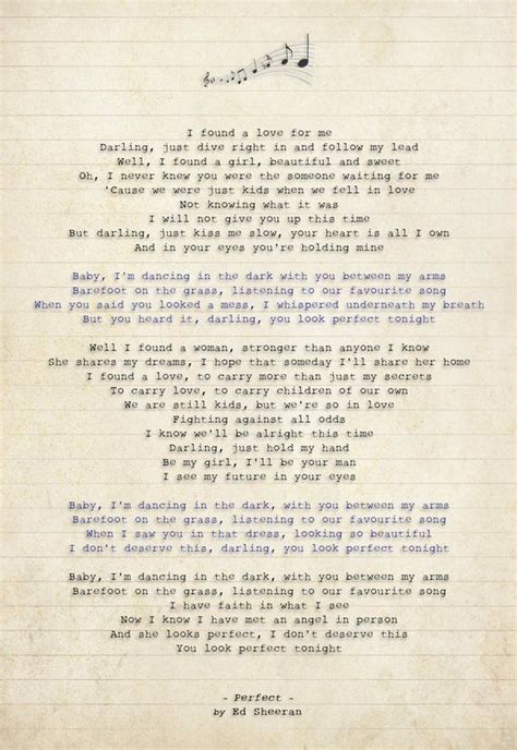 Ed Sheeran Perfect Song Lyric Art Poster Print Sizes A4 | Etsy | Song ...