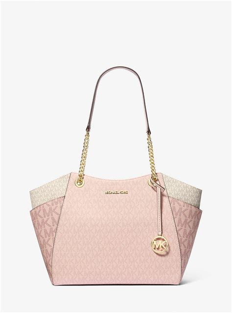 Michael Kors Jet Set Large Color-Block Signature Logo Tote Bag Pwd Bls