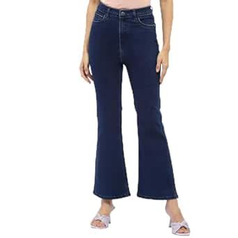 Buy Madame Solid Blue Flared Jeans at Amazon.in