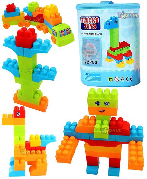 Toyshine 72 Pieces Building Block Toy with Wheels for Kids, Bag Packing ...