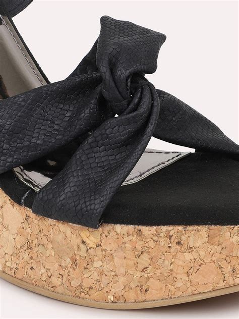 Buy Now Women Black Textured Platform Heels
