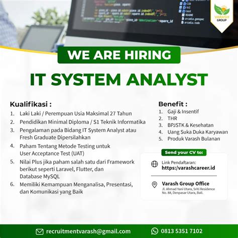 Lowongan Kerja IT System Analyst - Varash Career