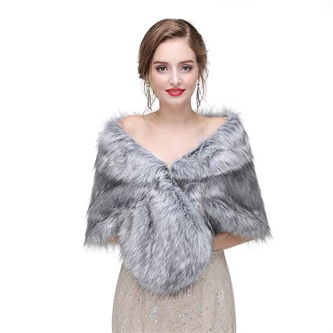 Ivory Faux Fur Shawls Women's Wrap Shrug Elegant Keep Warm Winter ...