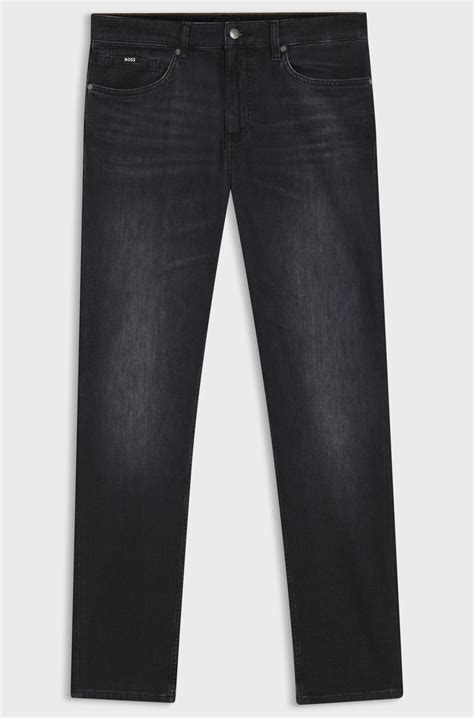 BOSS - Maine Regular-fit jeans in super-soft black Italian denim - Dark ...