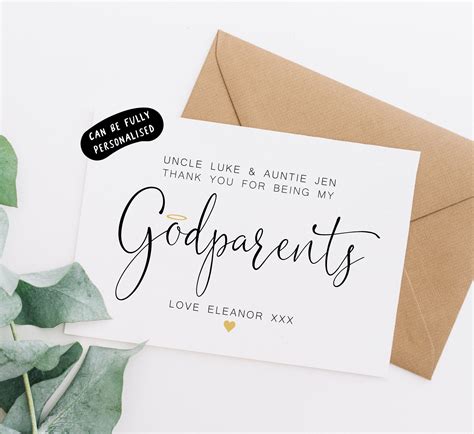 Thank You for Being My Godparents Card Personalised Thank You - Etsy UK