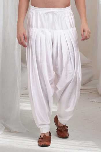 Buy White Cotton Embroidery Varnika Nature Kurta Patiala Set For Men by ...