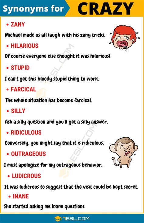 110 Synonyms for "Crazy" with Examples | Another Word for "Crazy" • 7ESL