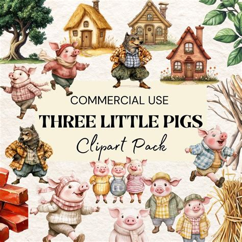 Three Little Pigs PNG,3 Little Pigs Clipart Pack,cute Pigs, Big Bad ...