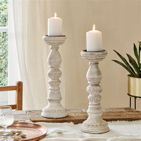 Wooden Floor Candle Stands Litton Lane Gray Mango Wood Candle Holder
