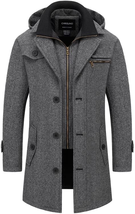 Chrisuno Men's Wool Jackets Men Pea Coat Mens Fall Fashion Trench Coats ...