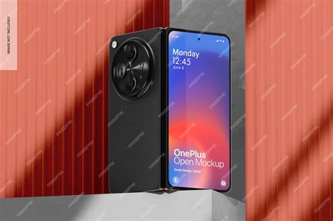 Premium PSD | Oneplus open on aesthetic background mockup low angle view
