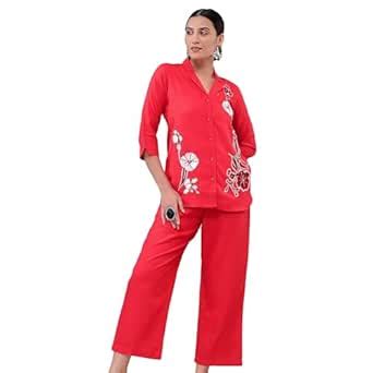 Buy Bani Women Solid Cotton Co-ord Set, Shirt and Trouser Set 2 Piece ...