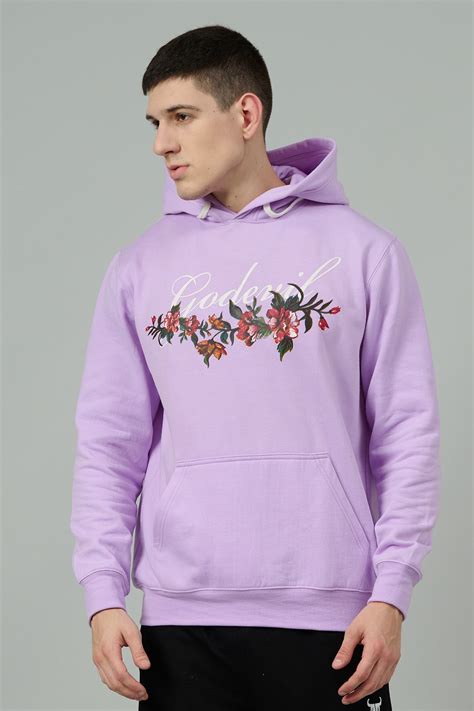 Go Devil with Flower Printed Purple Hoodie for Men - Go Devil