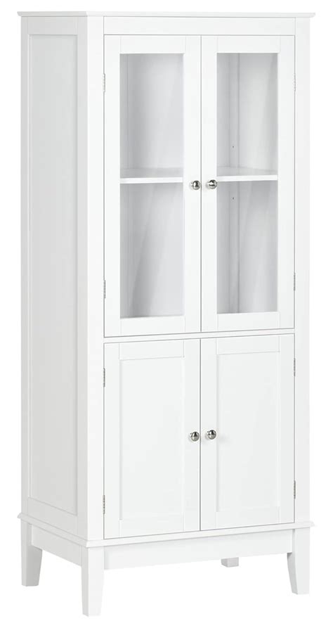 Bathroom Floor Cabinet with 2 Storage Cabinets, Tempered Glass Door ...
