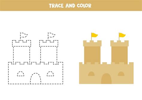 Trace and color cartoon sand castle. worksheet for kids. | Premium Vector