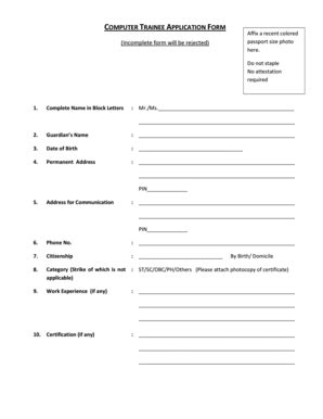 Fillable Online COMPUTER TRAINEE APPLICATION FORM Fax Email Print ...