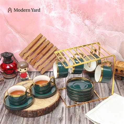 Emerald Cup & Saucer Set with Stand – Modern Yard Official