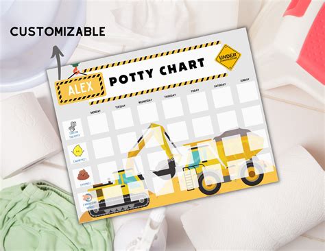 Construction Potty Chart, Printable Potty Training Prize Chart for Kids ...