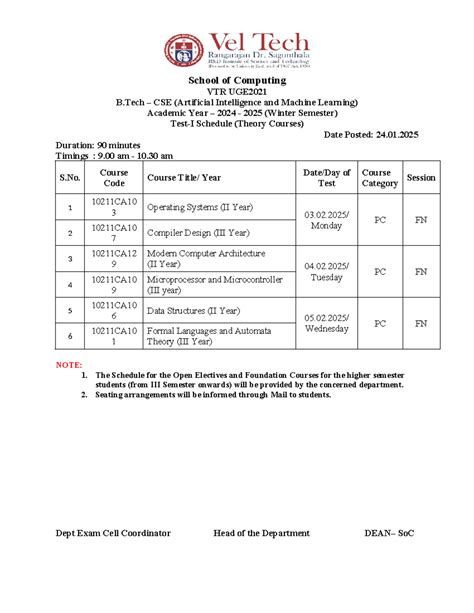 CSE[AIML] Winter 2024-2025 Test 1 Theory Schedule - Studocu