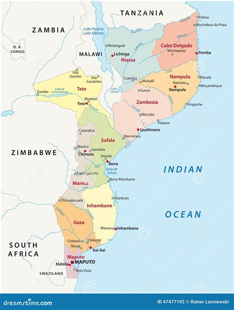 Mozambique Administrative Map Stock Vector - Illustration of african ...