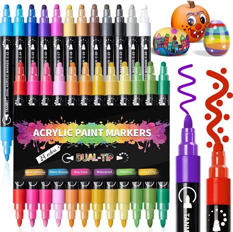 Amazon.com: Acrylic Paint Pens Markers, 24 Colors Dual Tip Acrylic ...