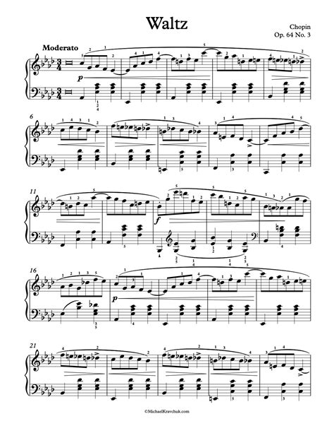 Free Piano Sheet Music – Waltz Op. 64, No. 3 – Chopin – Michael Kravchuk