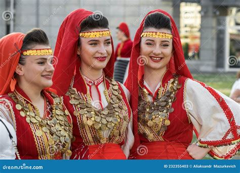 Beautiful Women in Traditional Albanian Costumes Posing for Photo ...