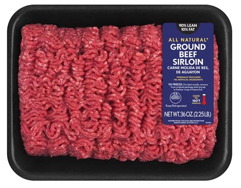 All Natural* 90% Lean/10% Fat Ground Beef Sirloin, 2.25 lb Tray ...